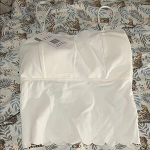White Scalloped Hem Cami Swim Top - S/M